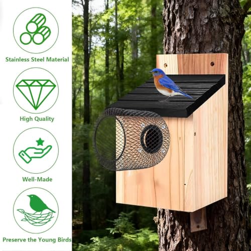 Bluebird House Protector Guards, Iron Wire Mesh Birdhouse Entrance Protector for Keeping Out Predators, Protects Eastern Bluebird and Babies (Round)
