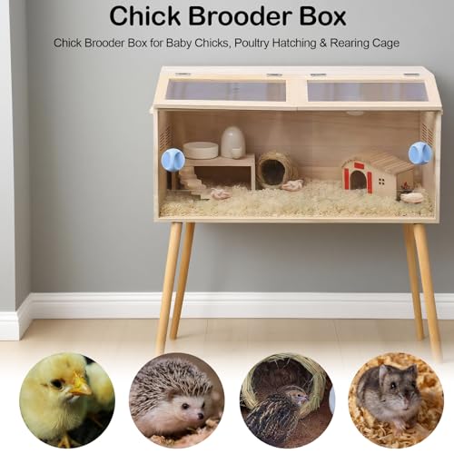 32"x16"x16" Brooder Box for Chicks, with 20In Legs Heat Lamp and Thermometer, Feeder, Waterer Toys Set for Chicks, Lizard, Parrot, Hamster, Quail, Hedgehog Cage