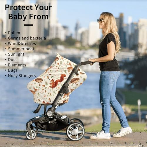 Fox Hedgehog Squirrel Mushroom Squirrel Baby Stuff Car Seat Cover for Baby,Mom Nursing Breastfeeding Covers,Multi-Use Stroller Canopy Carrier Cover,Woodland Theme Gift for Boys Girls - color: Woodland Animal