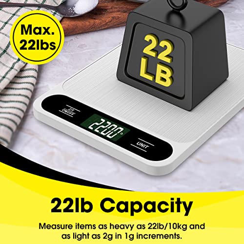 Mik-Nana Food Scale White, 22lb/10kg Digital Kitchen Scale Grams and oz for Baking Cooking and Weight Loss, 1g/0.04oz Precise Graduation, Easy Clean Stainless Steel - color: White