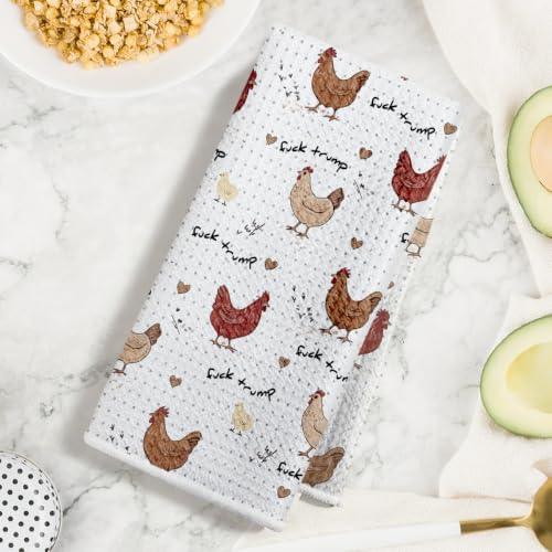 Jztco Funny Trump Kitchen Towel, Chicken Gifts Reusable Hand Towels | Absorbent Microfiber Dish Cloth Tea Towels for Kitchen Home Decor, Anti Trump Gifts for Women 14x24 Inch - color: Multi 1602