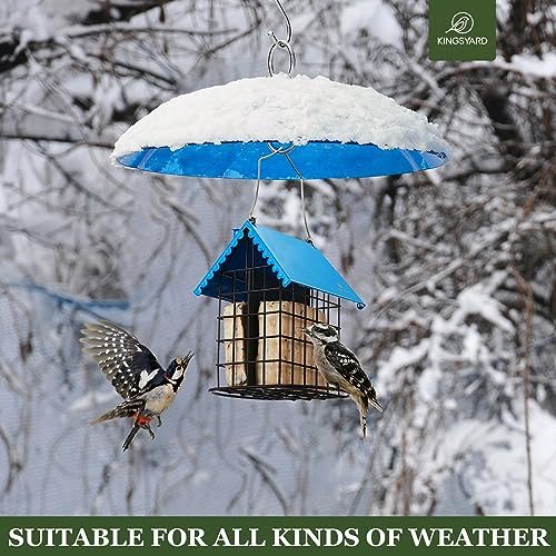 Kingsyard Weather Squirrel Baffle for Bird Feeder Hanging, Rain Guard Cover | 11.5 in, Made of Sturdy Plastic, Metal Hook, Ready to Use, Fits Most Feeders Outdoors, Weatherproof, Easy to Clean, Blue - color: Blue