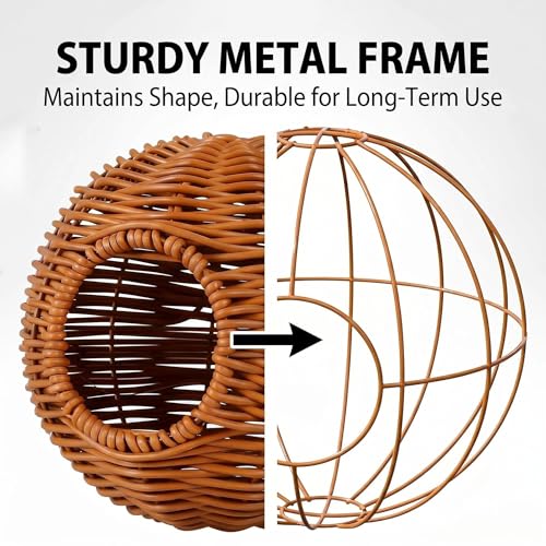 Bird Nest for Cage, Hanging Rattan Parrot Bed, Washable Breathable for Parakeets Cockatiels Lovebirds(Circular Opening)