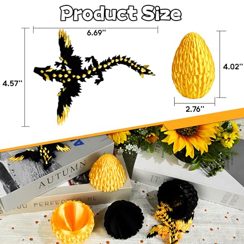 Impossmaker 2PCS 3D Printed Dragon Egg with Dragon Inside, Black and Gold Eggs Articulated Fantasy Fidget Toys, Collectible Mythical Creature Gifts for Adults Teens, Cool Stuff Desk Decor - style: 2P