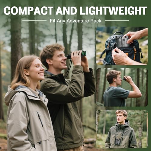 25x32 Compact Bird Watching Binoculars, High Powered for Adults Kids | BAK4 FMC Optics for Cruise Ship, Low Light for Camping Hiking, Eyeglass Friendly for Men Women, Small Size for Travel
