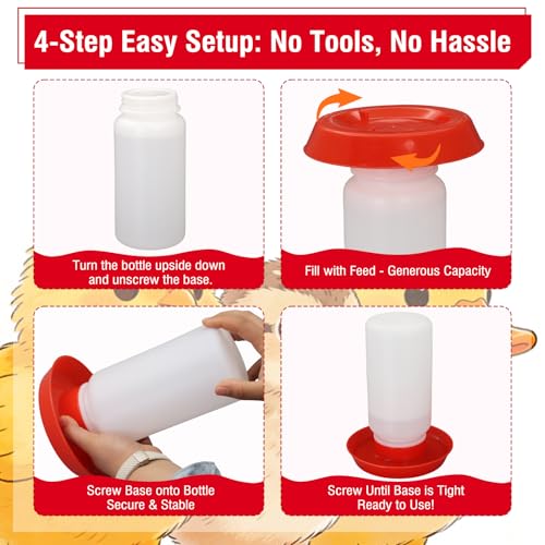 Chick Feeder and Waterer Set No Waste Automatic Chicken Feeder and 1L Waterer for Baby Chicks, Ducks, and Quail – Brooder Starter Kit - color: Red and White
