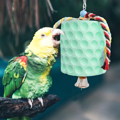 Oooct Extra Large Bird Chewing Toy, Parrot Beak Grinding Calcium Stone with Bells, Bird Cage Accessories, Cage Toys for Cockatiel Parakeet Parrot Budgies Rat Hamster Chinchilla Rabbit Bunny Green - color: Green