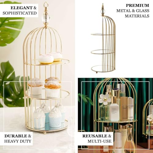 Efavormart 22" - 3 Tier Crystal Mirror Top Gold Metal Bird Cage Cupcake Cake Stand, Dessert Display for Wedding, Party, Birthday, Baby Shower Celebrations, Home Decorations - color: Gold, size: 3-Tier 22" Bird Cage