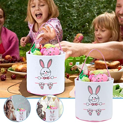 XinblueCo Baseball Basket Easter Baskets for Canvas Easter Egg Hunt Baskets - color: Pink Bunny