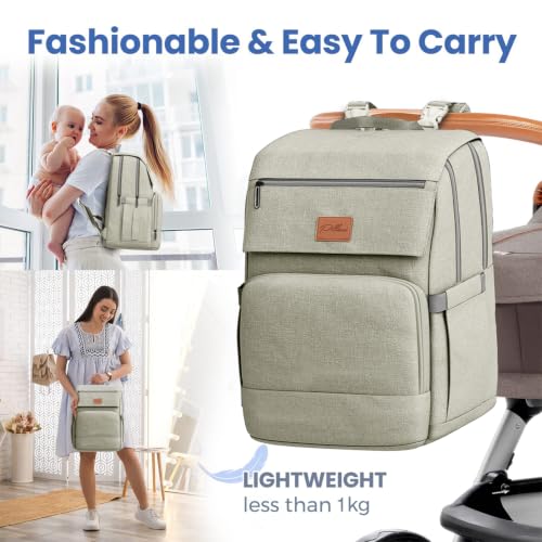 Baby Shower Gifts Diaper Bag Backpack, Baby Diaper Bag, Large Baby Bag for Boys & Girls, Waterproof, 16 Pockets, Insulated Bottle Holders, Durable,Travel-Friendly & Lightweight,Easy Organization,Beige - color: R. Beige, style: Classic