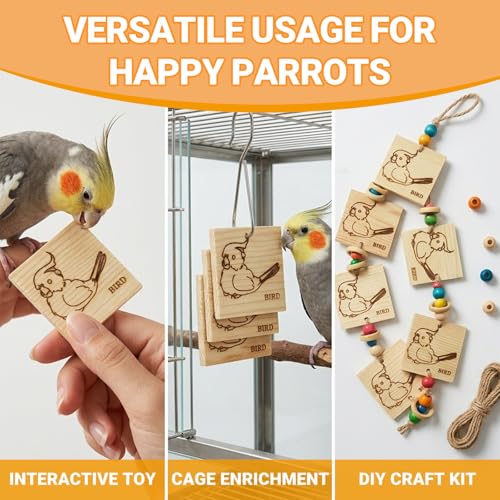 16 Pack Natural Balsa Wood Bird Chew Toys - World's Softest Wood, Safe Chewing Toys for Parakeets, Cockatiels, Lovebirds & Small Medium Birds. (Medium)