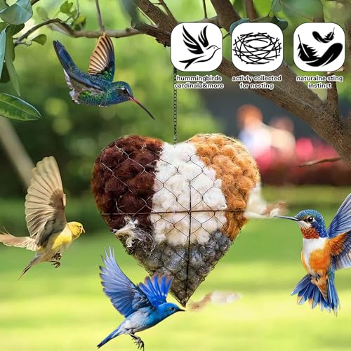 2026 Spring Handmade Fiber Bird Nesting Heart, Nesting Material Holder with Nesting Material, Wild Bird & Hummingbird Winter Shelter, Outdoor Birdhouse & Nest Box, Garden Gift for Bird Lovers
