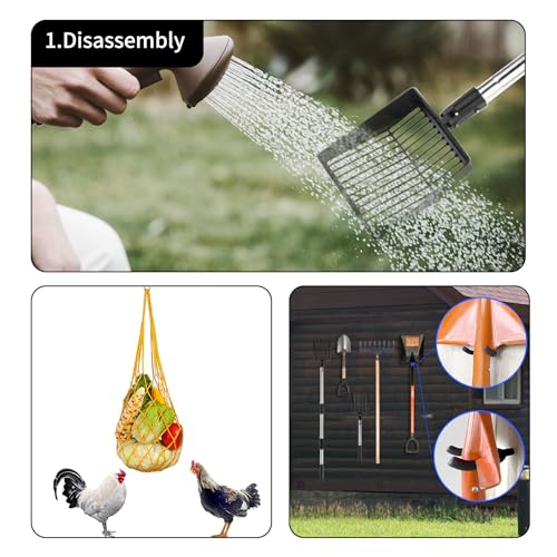 Chicken Poop Scooper Tool - Chicken Coop Cleaning Extendable & Detachable 3-in-1for Chicken Poop, and Wood Shavings | Ideal for Poultry | Perfect for Backyard Chicken Keepers and Farm Use (Black)