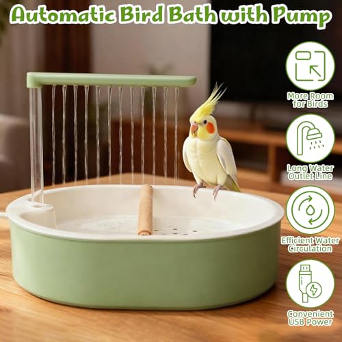 Automatic Bird Bath with Electric Water Pump Tub for Parakeets | Quiet Running Faucet, Continuous Flowing Shower Toy, for Cockatiel, Budgie, Conure, Lovebird, Quaker, Small Medium Birds