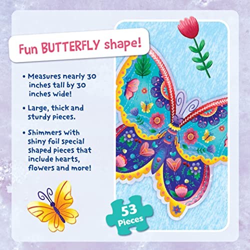 Peaceable Kingdom Jumbo Butterfly Floor Puzzle 53 Pieces | A 53-piece floor puzzle that builds focus and patience. Includes corded Handle for Easy Carrying. Ages 5+. - style: Butterfly