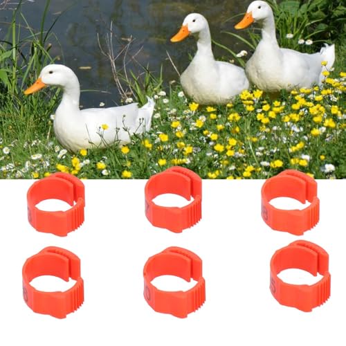 100Pcs Adjustable Numbered Poultry Leg Bands, Red PP Plastic Clip-On Foot Rings 001-100 for Chicken Duck Goose Breeding,0.71-0.83in