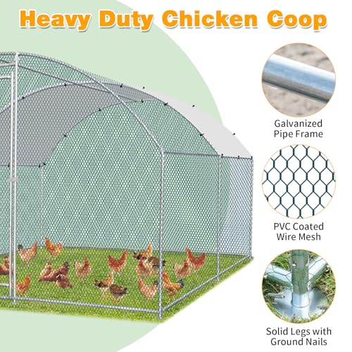 Outvita 13×10 FT Large Metal Chicken Coop Walk-in Poultry Cage | Waterproof & Anti-UV Round Arch Cover and Galvanized Mesh Support Ducks, Rabbits, Hens, Yard, Backyard or Farm Us - size: 156.0"L x 120.0"W x 78.0"H