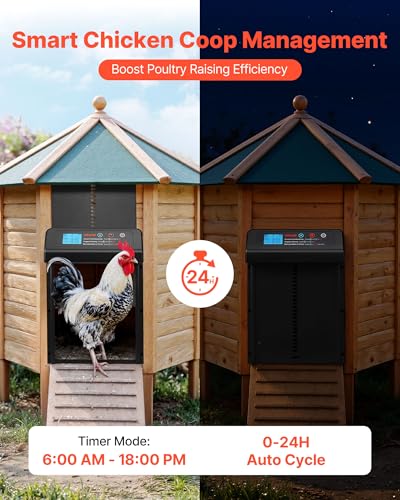 VEVOR Automatic Chicken Coop Door, Battery Powered Chicken Coop Door with Timer & Manual Setting, Anti-Pinch Security, Durable Aluminum Alloy, Auto Chick Run Gate Opener with Waterproof Sealing, Black - color: Black, size: 13.8"L x 9.8"W x 2.9"H