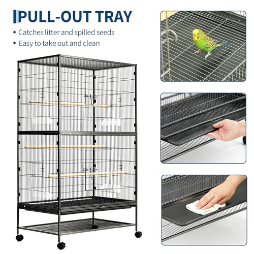 60" H Large Bird Cage, Rolling Bird Cage with Storage Stands, Feed Bowls, Wide Flight Parakeet Cage for Macaw, Parakeets, Conures, Cockatiel, Cockatoo - size: 60.0"L x 36.2"W x 22.4"H