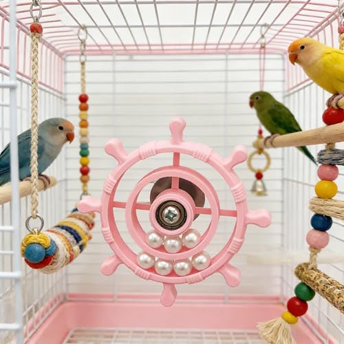Spinning Bird-Toys Bird Cage Toys & Bird Perch Parrot-Parakeet Budgie Cockatiel Conure Macaw Chicken Parrot Enrichment Cage Accessories Small Animal Chewing Toy (Light Pink Spinner) - color: Light Pink Spinner