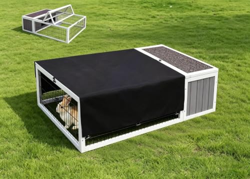 Wooden Tortoise Enclosure with Cover, Rabbit Cage Outdoor, Guinea Pig Cages | Rabbit Hutch Tortoise Habitat Chicken Coop Small Animal Hutch Enclosure, Asphalt Roof, Floorless Design-Grey & White Trim - color: Grey&White Trim-2