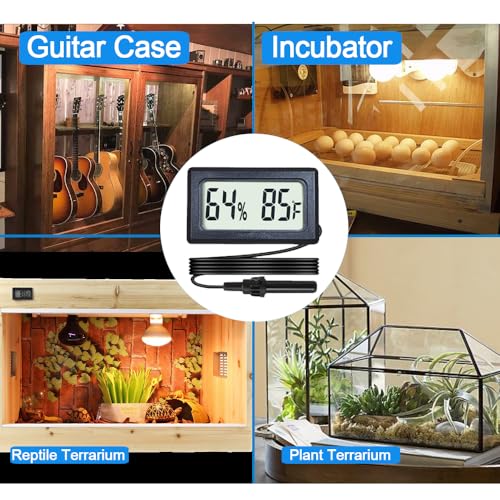 2-Pack Mini Digital Hygrometer Thermometer Gauge with Probe LCD Display | Temperature Fahrenheit Humidity Meter for Incubator Reptile Plant Terrarium Sealed Containers Guitar Case