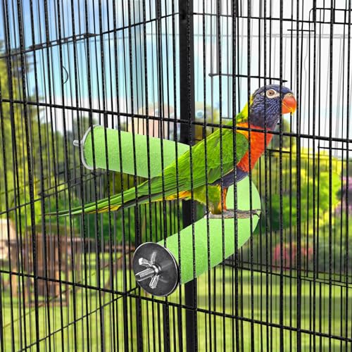 FrgKbTm U Shape Parrot Perch Stand Toy Bird Platform Sand Paw Grinding Clean Stick Exercise Conure Budgie Cockatiel Cage Accessories (Green Corner Medium)