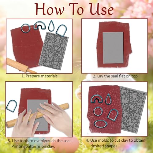 CHGCRAFT 4 Sheets Easter Bunny Clay Texture Mat Easter Basket Pattern Polymer Clay Texture Sheets DIY Tools for Pottery Earring Jewelry Making Stamp Engraving Machines, 3.9x2.6inch - style: Bunny and Basket