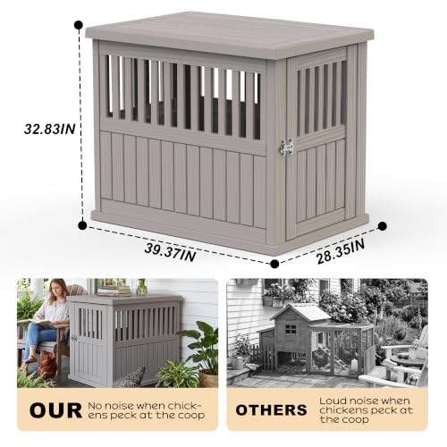 Large Chicken Coop with Stainless Steel Locking Plate, Resin Outdoor Duck House with Elevated Floor & Air Vents, Backyard Poultry Pet Shelter, Easy to Assemble, for Chicken, Ducks, Rabbits, Grey - color: Classic Grey, size: 39.4"L x 28.4"W x 32.8"H