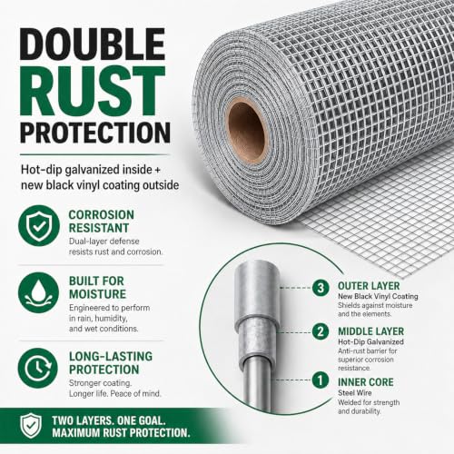 Hardware Cloth 1/2" Mesh Chicken Wire Fencing 48" x 100' 19 Gauge | Hot-dip Galvanized After Welding, Chicken Wire Fence, Wire Mesh Roll for Chicken Coop Cover, Garden Fence, Gopher Barrier