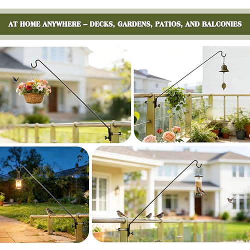 2 Packs Extended Fence Deck Heavy Duty Bird Feeder Hook, 360 Degree Rotary and Length Adjustable Plant Bracket for Bird Feeders Planters Suet Baskets Lanterns Wind Chimes and More - size: 43" Long -2 Packs Fence Deck Hook