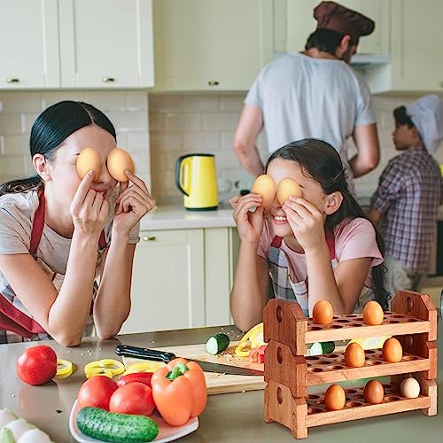 Patelai 3 Tier 54-hole Wooden Egg Holder Countertop Stackable Egg Storage Trays Organizer Eggs Container Rack for Rustic Home Kitchen Easter Decoration