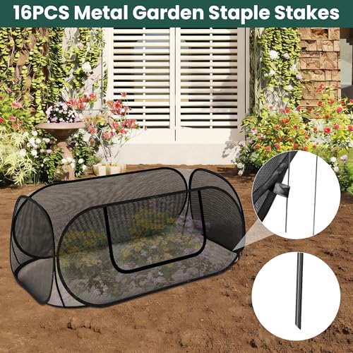 2-Pack Raised Garden Bed Covers, 45" x 22" x 17" Mesh Crop Cage, Pop-Up Plants Cover with 30% Shade Cloth for Seedlings Vegetables Fruits Flowers, Protects Against Birds Animals Pests with 16 Stakes - color: 2pack-black