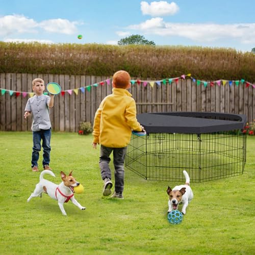 Artmalle Dog Playpen with Top Cover, 24 Inch Rustproof Fence with Door | Covered 24-inch dog playpen features a top cover for shade and jump-out control, plus rustproof panels and a built-in door. - style: 24'' x 24'' with Top cover
