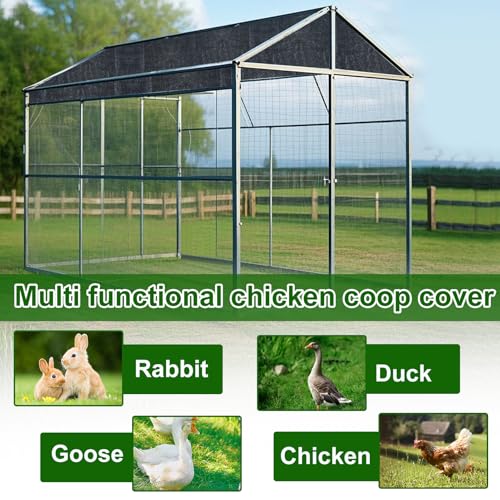 Black Chicken Coop Shade Cover, 11.5 * 6.6 FT UV 90% Shade Cloth with 20 Pcs Ball Bungees Cords, Chicken Cage Cover Chicken Run Sun Shade Mesh with Grommets for Outdoor Patio Garden Plants