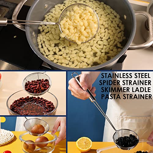 Premium Grade Stainless Steel Spaetzle Maker with Comfort Grip Handle, Stainless Steel Spider Strainer Skimmer Spoon Pasta Strainer, Homemade German Egg Noodle Dumpling Making Tool Set - color: Spaetzle Maker & Silver Strainer