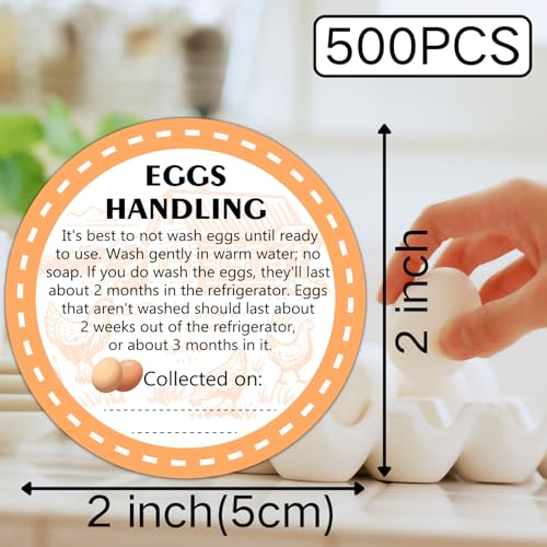 2 Inch Farm Fresh Eggs Carton Labels, Writable Label Round Egg Handling Stickers Self Adhesive Egg Packaging Stickers for Chicken (500 Pcs) - color: Egg Handling
