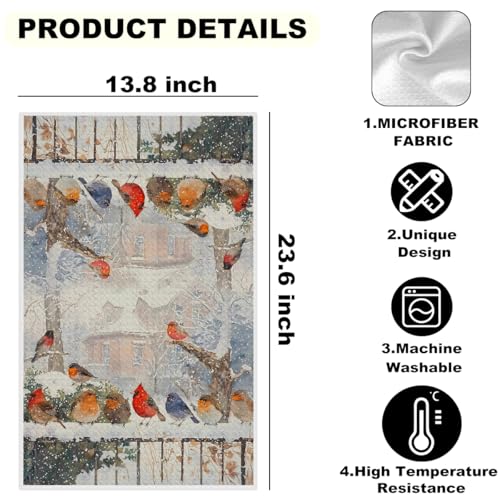 2 Pcs Vibrant Bird Kitchen Towels Winter Scene Decorative Hand Towels | Waffle Soft Tea Towel for Farmhouse, Bathroom, Absorbent Microfiber Dish Cloth, Bird Gifts for Women, Friend - color: Multi 1253