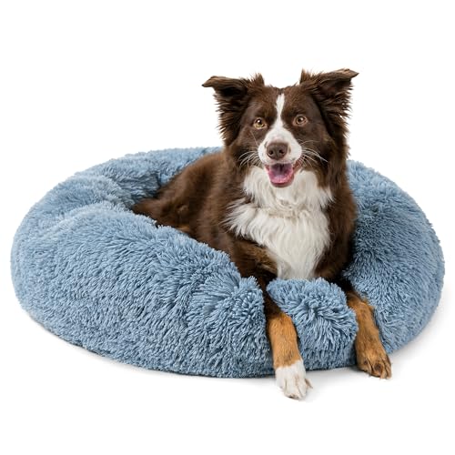 PetAmi Calming Donut Dog Bed, Washable Faux Fur, 30 Inch Medium, Blue | Warm Shaggy Faux Fur and A Deep Nest Help Anxious Pets Curl Up and Sleep Soundly. Perfect for Puppies, Cats, and Rescues. - color: Dusty Blue, size: Medium - 30"