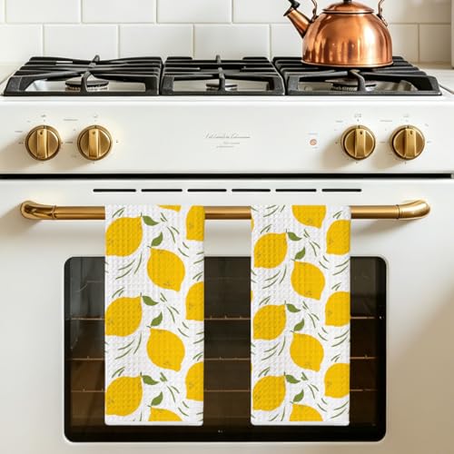 2 Pcs Lemon Kitchen Towels 24x14 Inch, Lemon Seamless Pattern Hand Towels | Absorbent Microfiber Dish Cloth Tea Towel for Kitchen Home Farmhouse Decor, Housewarming Gifts for Women - color: Multi 1367