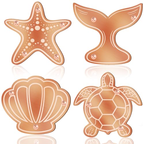 4 Pack Pure Copper Disk for Bird Bath Water Cleaner,Ocean | Triple-point Support, Outdoor Bowl Purification, Algae Prevention Safe, Pure Copper Discs, Flower Petal Design Shapes - size: Ocean