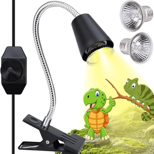 Reptile Heat Lamp Bulbs 110V, 2-Pack UVA/UVB Light for Turtles, 360° Rotatable Heating Lamp for Aquarium Terrarium, Aquatic Plants, Lizards and Snakes - color: Light Stand With Dimmer