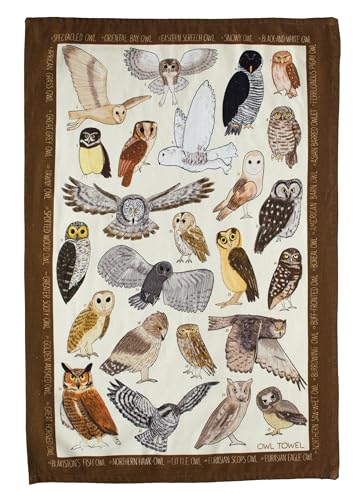 The Unemployed Philosophers Guild Owl Towel - 100% Cotton Bird Themed Novelty Kitchen Dish Towel Featuring 24 Different Owls, 18" x 25.5"