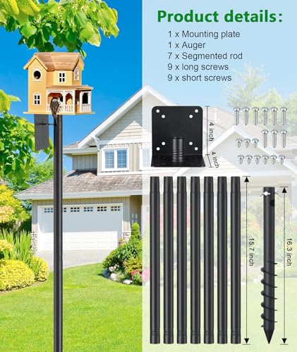 Heavy Duty Bird Feeder Pole - 109 Inch Adjustable 1 Inch Metal Bird House Pole with 14” Deep Auger Base | Outdoor Mount Kit for Bluebird Houses, Hummingbird Feeders, Smart Bird Feeder with Camera - size: 109"