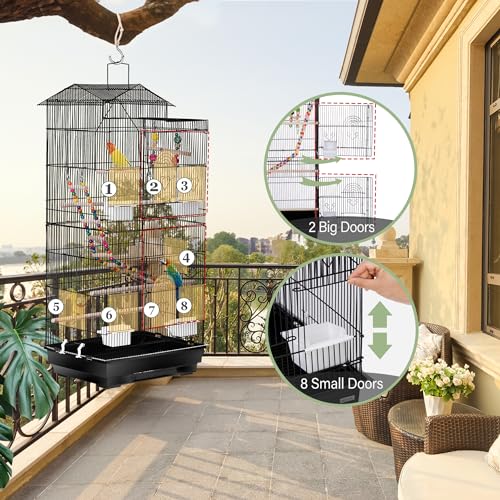 ZENY 39-inch Roof Top Large Flight Parrot Bird Cage for Small Quaker Cockatiel Canary Sun Parakeet Green Cheek Finch Budgie Lovebirds Wrought Iron Pet Bird Cage w/Toys
