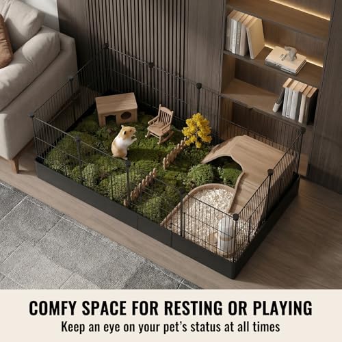 PAWING 12 Panels Small Animal Playpen with Waterproof Mat - Durable Metal Wire Yard Fence for Guinea Pigs, Kittens, Hamsters, Hedgehogs - Indoor & Outdoor Pet Cage - style: 12-Panel Metal with waterproof mat
