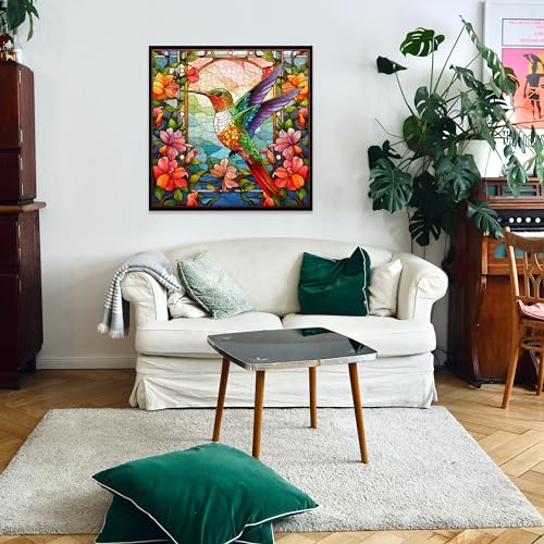 Hummingbird Puzzles for Adults 1000 Pieces, Stained Glass Spring Bird Flower Impossible Art Puzzle, Hard Challenging Bird Garden Jigsaw Puzzle as Home Wall Art Decor