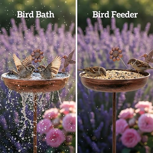 Metal Bird Bath for Outside, Freestanding Bronze Bird Baths for Outdoors | Metal Bird Bath for Outside,Freestanding Purple & Bronze Birdbath Bowl for Outdoors Garden Patio Yard Decor, Easy to Install - color: Bronze-9.8"