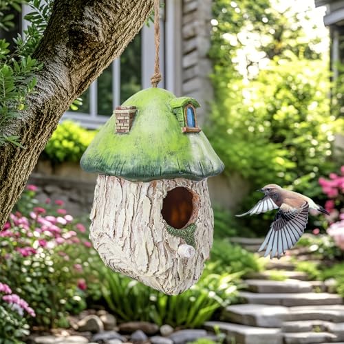 Yinns Bird House for Outside, Decorative Resin Bird Houses for Garden Decor | Birdhouses for Outdoors Nesting, Decorative WaterProof Bird Houses for Yard Cardinal Bluebird Wild Birds Nesting - color: Green and White
