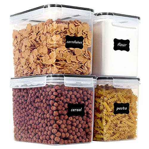 Vtopmart 3.6L Food Storage Containers, 4 PCS, Black | Airtight Seal, BPA Free, Food Grade Material, Dishwasher Safe (Not Lids), 4 Measuring Cups, 24 Labels - color: Black, size: 3.6L